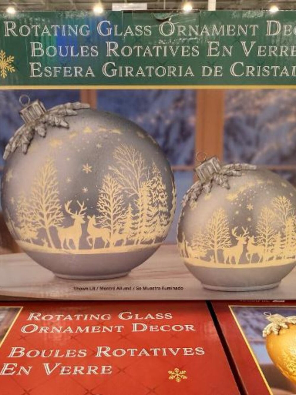 NEW 6.5" & 8.5" Rotating Glass Ornament Decor with LED Lights, Set of 2